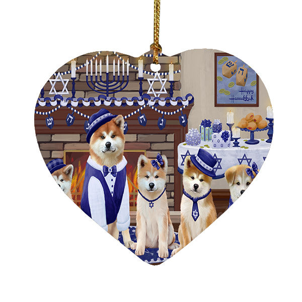 Happy Hanukkah Family Akita Dogs Heart Christmas Ornament HPOR57580