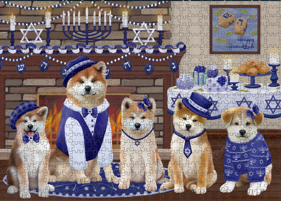 Happy Hanukkah Family and Happy Hanukkah Both Akita Dogs Puzzle with Photo Tin PUZL96628