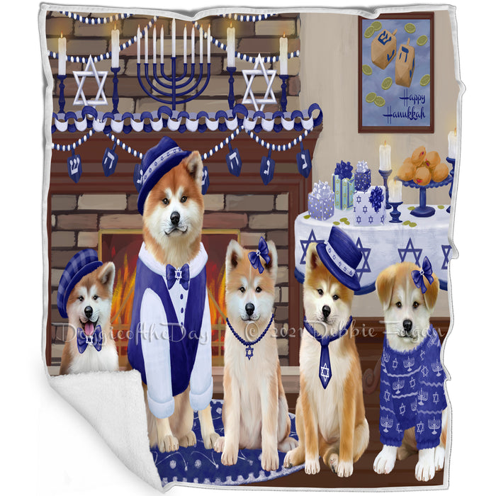 Happy Hanukkah Family and Happy Hanukkah Both Akita Dogs Blanket BLNKT140186