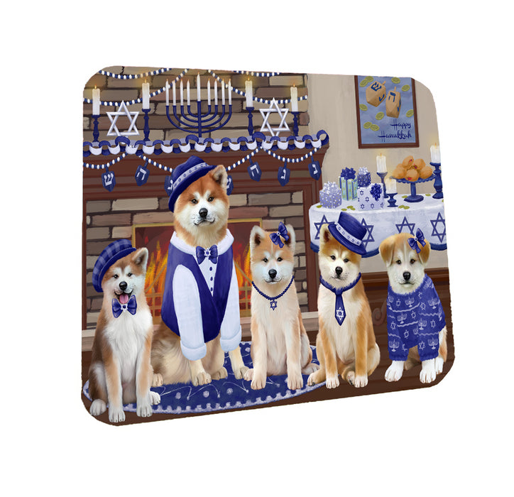 Happy Hanukkah Family Akita Dogs Coasters Set of 4 CSTA57536