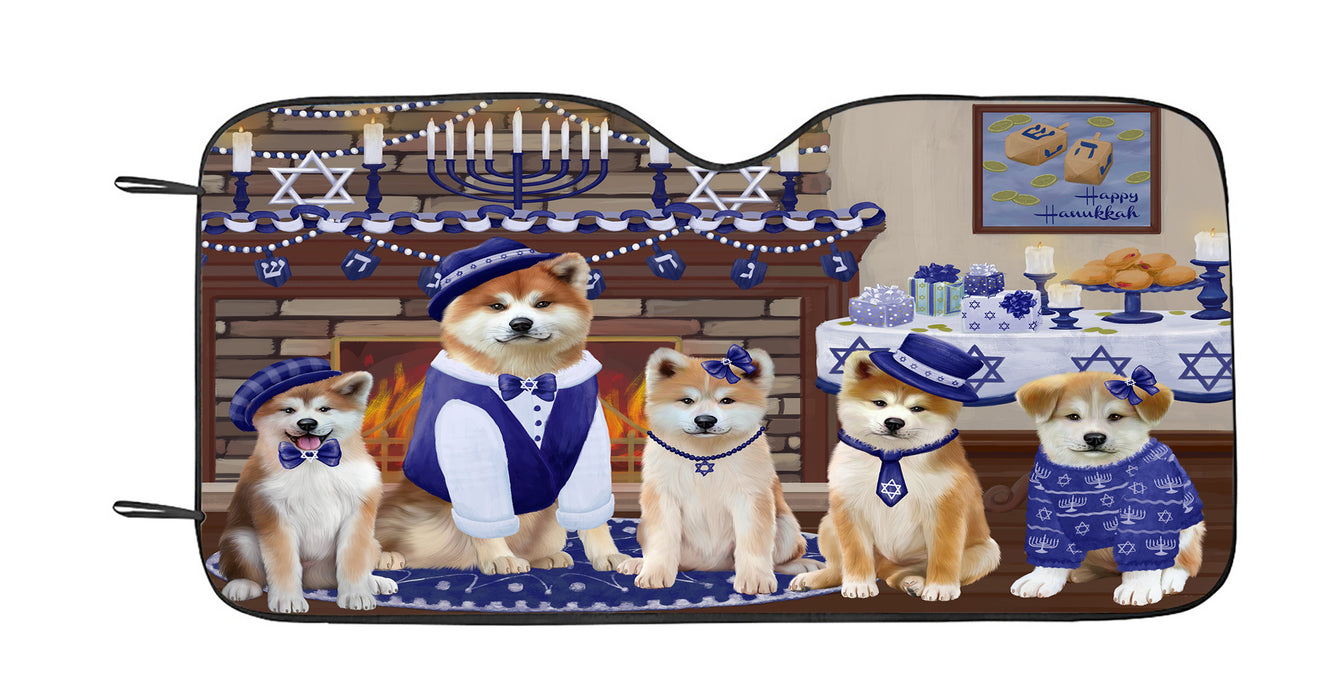 Happy Hanukkah Family Akita Dogs Car Sun Shade