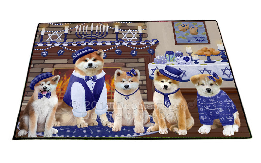 Happy Hanukkah Family and Happy Hanukkah Both Akita Dogs Floormat FLMS54002