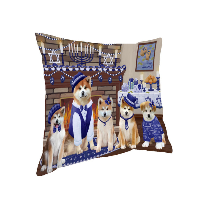 Happy Hanukkah Family and Happy Hanukkah Both Akita Dogs Pillow PIL82720