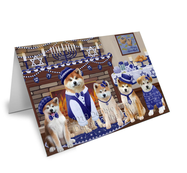 Happy Hanukkah Family Akita Dogs Handmade Artwork Assorted Pets Greeting Cards and Note Cards with Envelopes for All Occasions and Holiday Seasons GCD78086