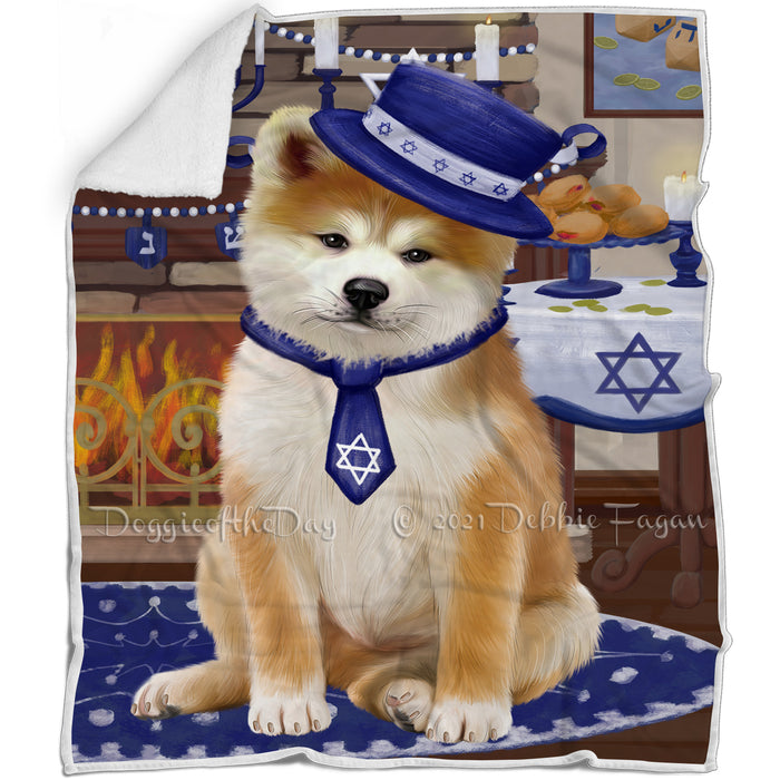 Happy Hanukkah Family and Happy Hanukkah Both Akita Dog Blanket BLNKT139682