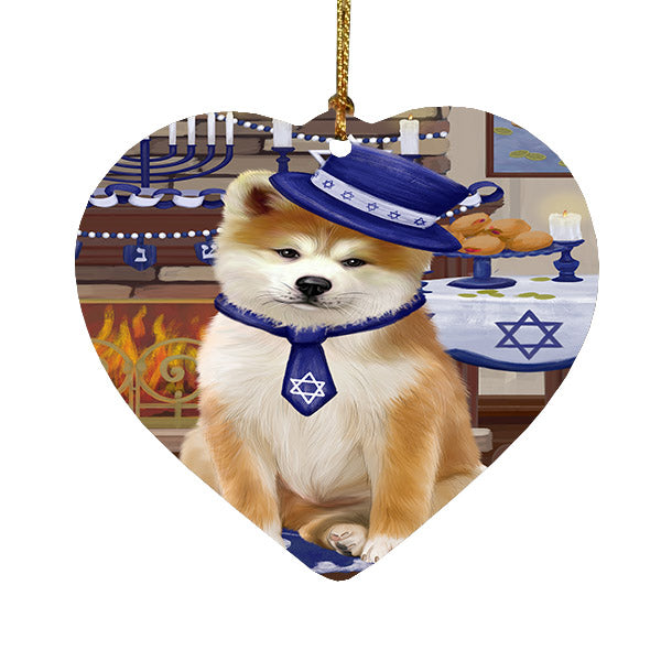 Happy Hanukkah Akita Dog Heart Christmas Ornament HPOR57636