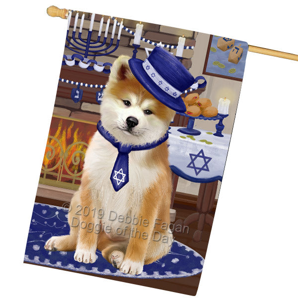 Happy Hanukkah Family and Happy Hanukkah Both Akita Dog House Flag FLG65736