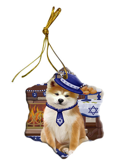 Happy Hanukkah Akita Dog Star Porcelain Ornament SPOR57636