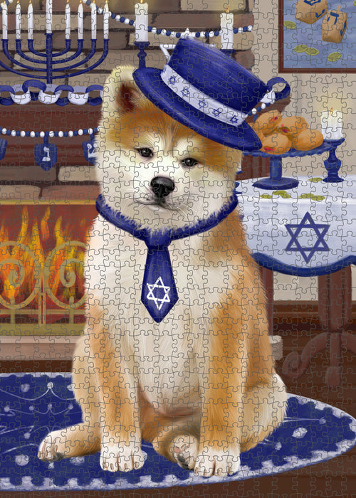 Happy Hanukkah Family and Happy Hanukkah Both Akita Dog Puzzle with Photo Tin PUZL96852