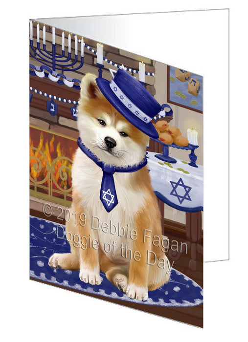 Happy Hanukkah Akita Dog Handmade Artwork Assorted Pets Greeting Cards and Note Cards with Envelopes for All Occasions and Holiday Seasons GCD78254