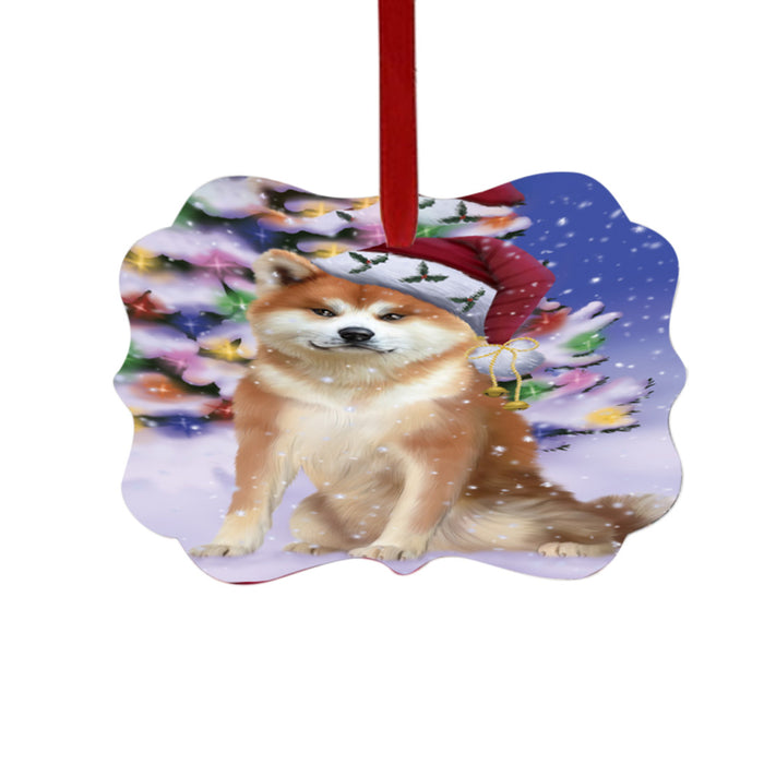 Winterland Wonderland Akita Dog In Christmas Holiday Scenic Background Double-Sided Photo Benelux Christmas Ornament LOR49482