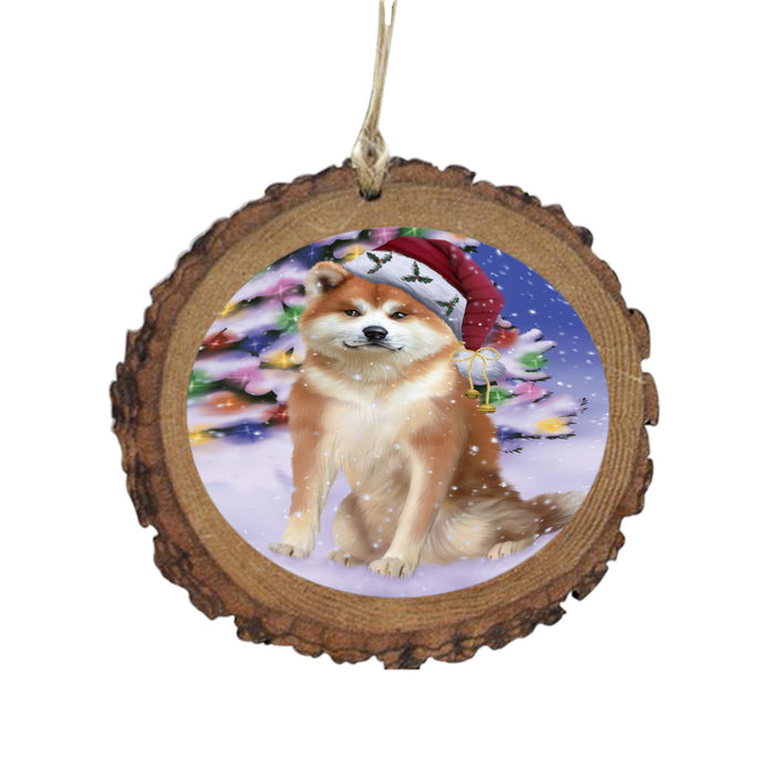Winterland Wonderland Akita Dog In Christmas Holiday Scenic Background Wooden Christmas Ornament WOR49482