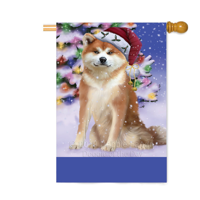Personalized Winterland Wonderland Akita Dog In Christmas Holiday Scenic Background Custom House Flag FLG-DOTD-A61246