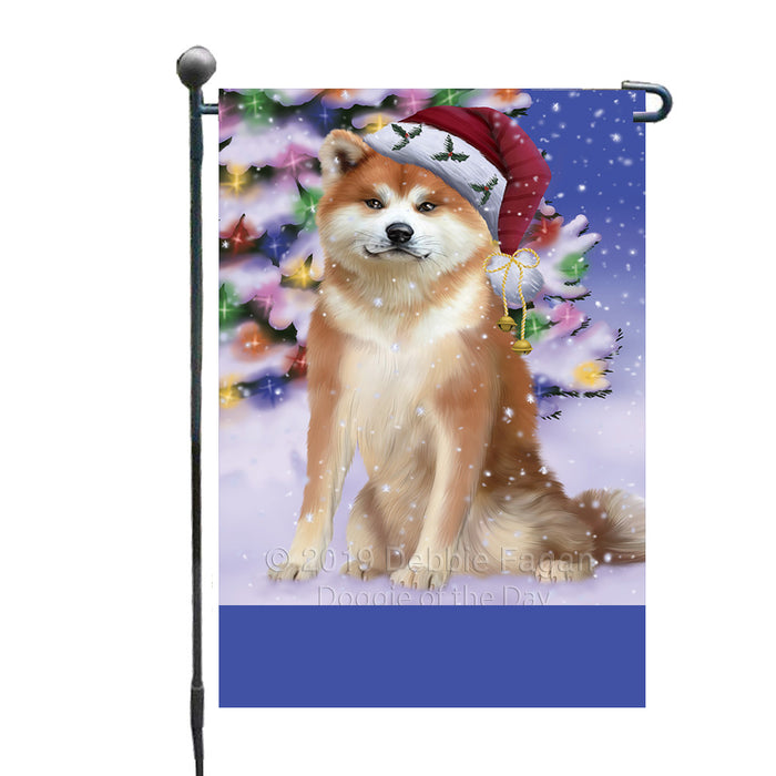 Personalized Winterland Wonderland Akita Dog In Christmas Holiday Scenic Background Custom Garden Flags GFLG-DOTD-A61190