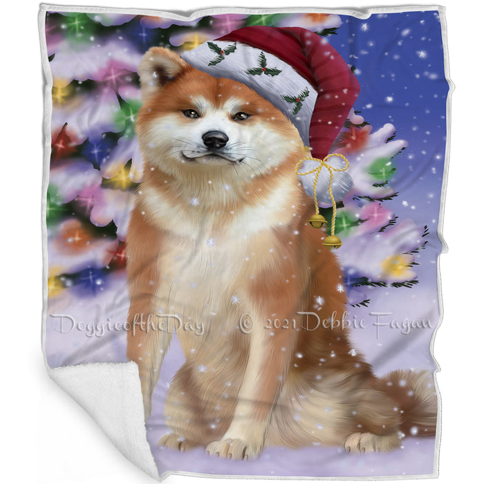 Winterland Wonderland Akita Dog In Christmas Holiday Scenic Background Blanket BLNKT100839