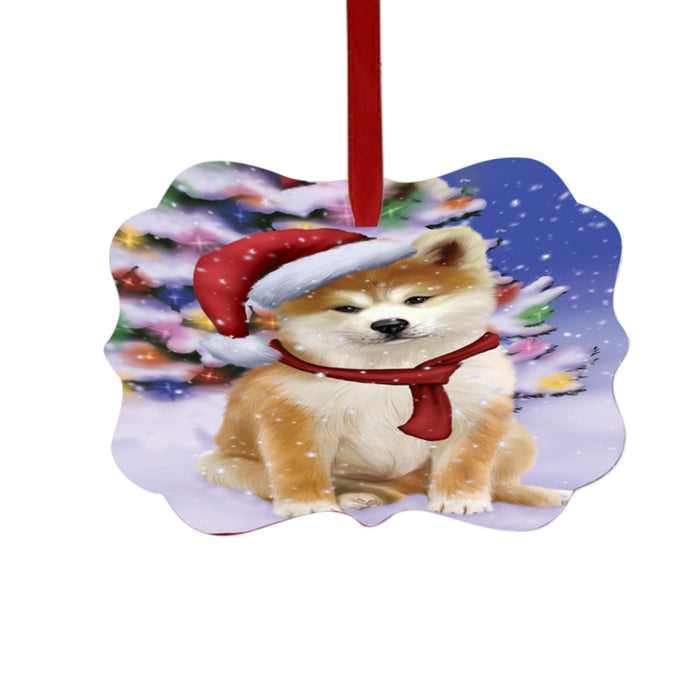 Winterland Wonderland Akita Dog In Christmas Holiday Scenic Background Double-Sided Photo Benelux Christmas Ornament LOR49483