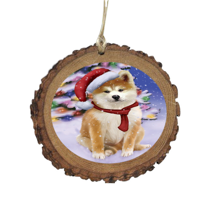 Winterland Wonderland Akita Dog In Christmas Holiday Scenic Background Wooden Christmas Ornament WOR49483
