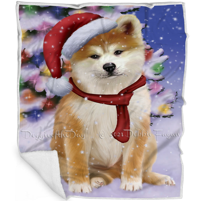 Winterland Wonderland Akita Dog In Christmas Holiday Scenic Background Blanket BLNKT100848