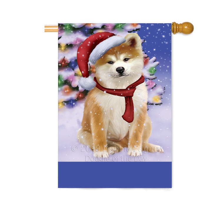 Personalized Winterland Wonderland Akita Dog In Christmas Holiday Scenic Background Custom House Flag FLG-DOTD-A61247