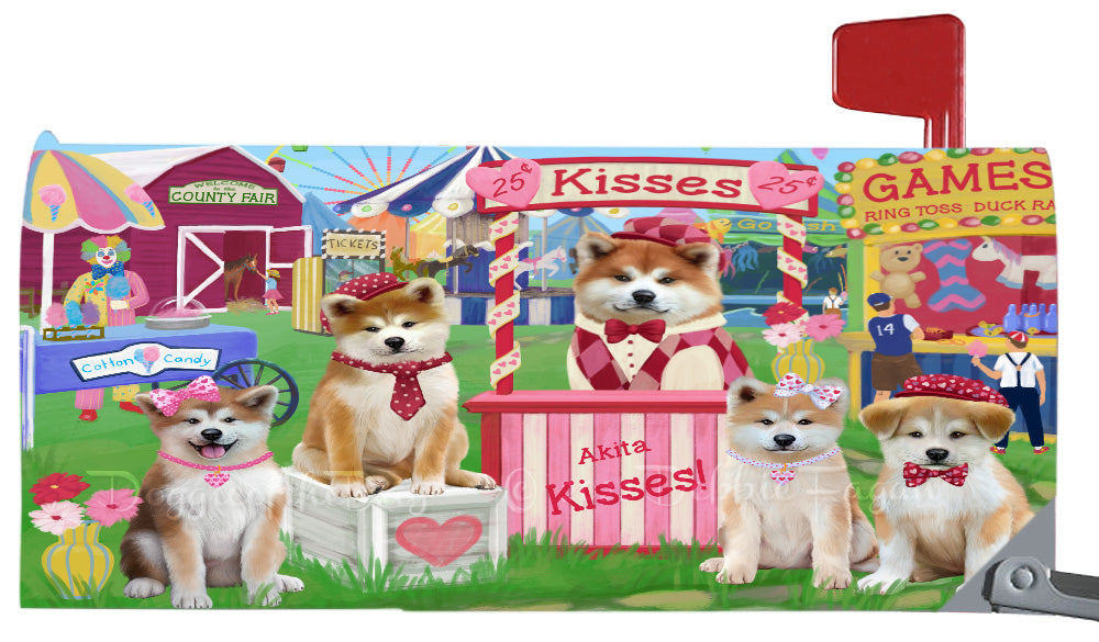Carnival Kissing Booth Akita Dogs Magnetic Mailbox Cover Both Sides Pet Theme Printed Decorative Letter Box Wrap Case Postbox Thick Magnetic Vinyl Material