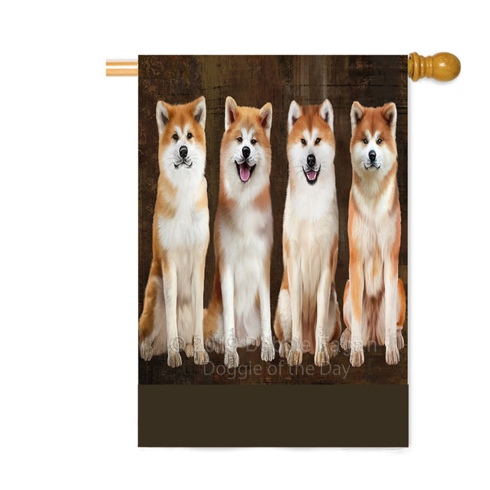Personalized Rustic 4 Akita Dogs Custom House Flag FLG64415
