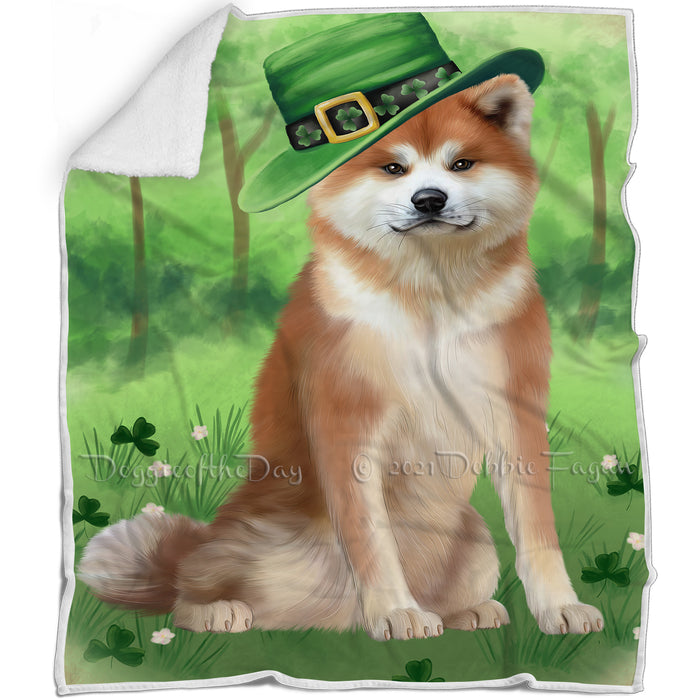St. Patricks Day Irish Portrait Akita Dog Blanket BLNKT132312