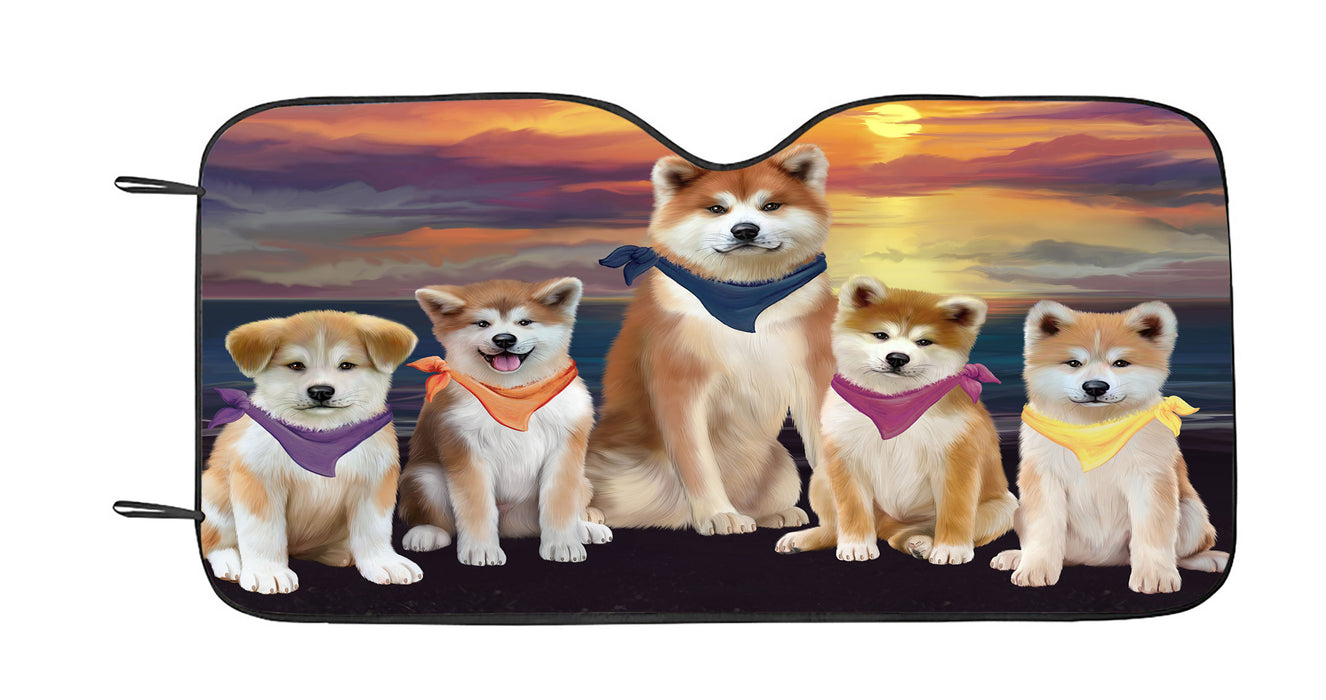 Family Sunset Portrait Akita Dogs Car Sun Shade