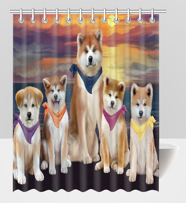 Family Sunset Portrait Akita Dogs Shower Curtain