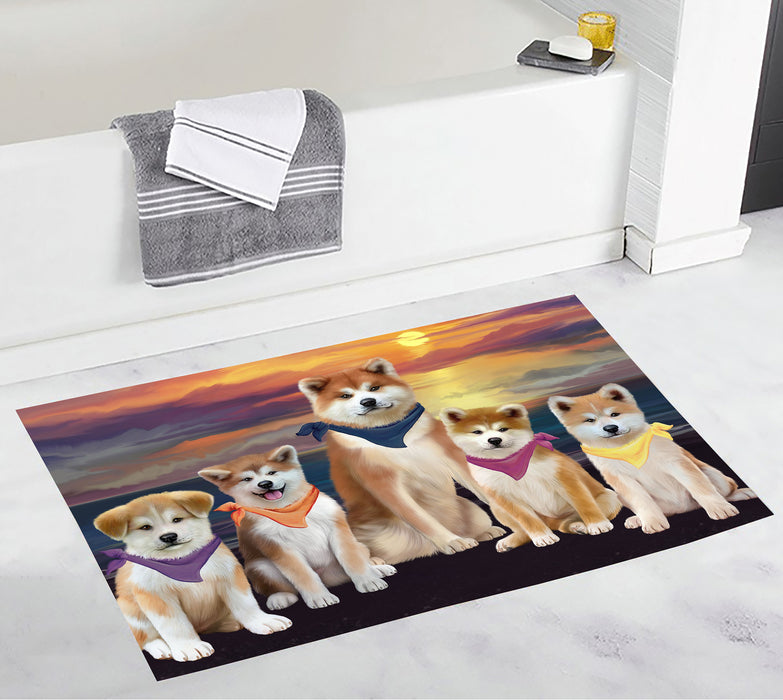 Family Sunset Portrait Akita Dogs Bath Mat