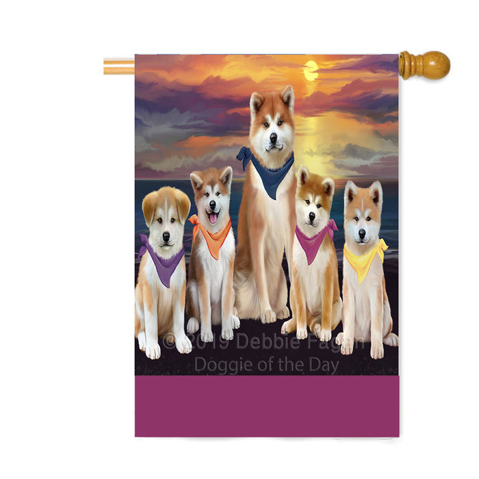 Personalized Family Sunset Portrait Akita Dogs Custom House Flag FLG-DOTD-A60618