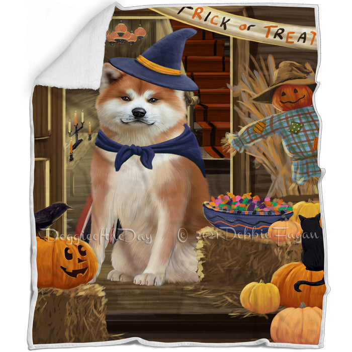 Enter at Own Risk Trick or Treat Halloween Akita Dog Blanket BLNKT93702