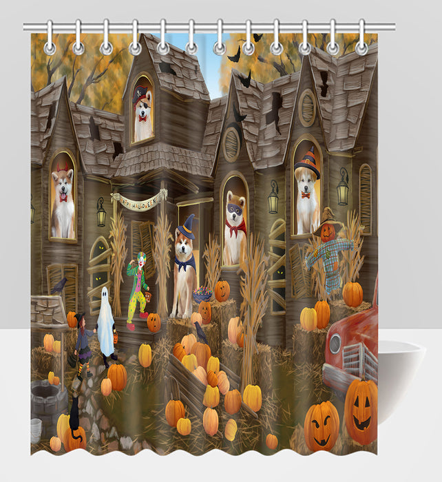 Haunted House Halloween Trick or Treat Akita Dogs Shower Curtain