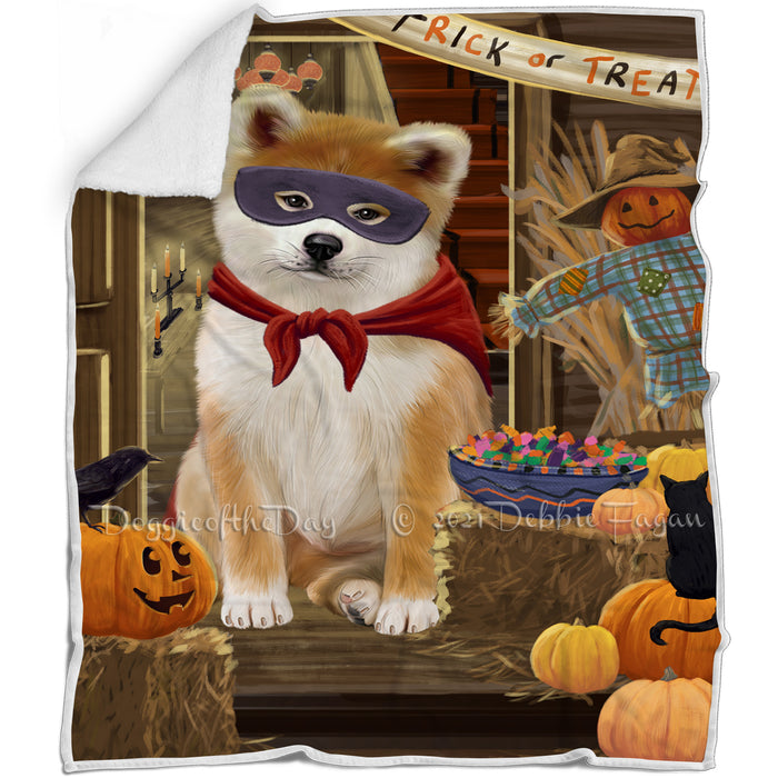 Enter at Own Risk Trick or Treat Halloween Akita Dog Blanket BLNKT93711