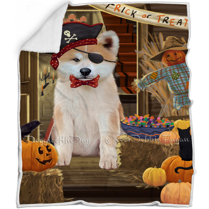 Enter at Own Risk Trick or Treat Halloween Akita Dog Blanket BLNKT93720