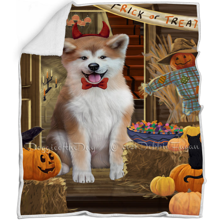 Enter at Own Risk Trick or Treat Halloween Akita Dog Blanket BLNKT93729