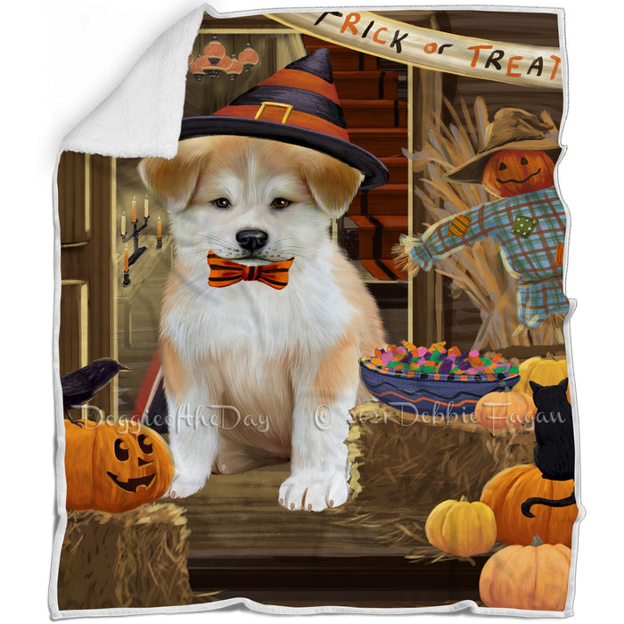 Enter at Own Risk Trick or Treat Halloween Akita Dog Blanket BLNKT93738