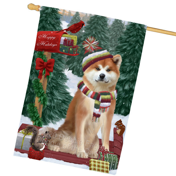 Christmas Woodland Sled Akita Dog House Flag Outdoor Decorative Double Sided Pet Portrait Weather Resistant Premium Quality Animal Printed Home Decorative Flags 100% Polyester FLG69506