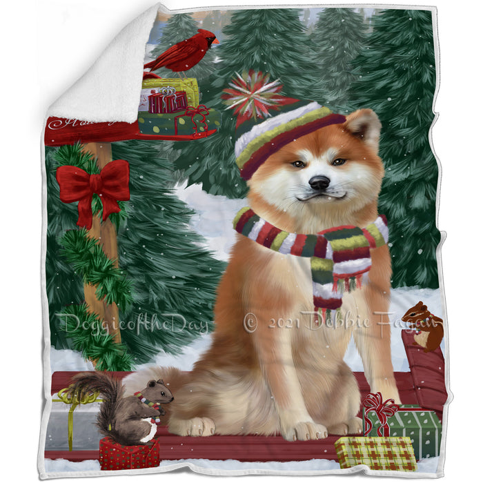 Merry Christmas Woodland Sled Akita Dog Blanket BLNKT142657
