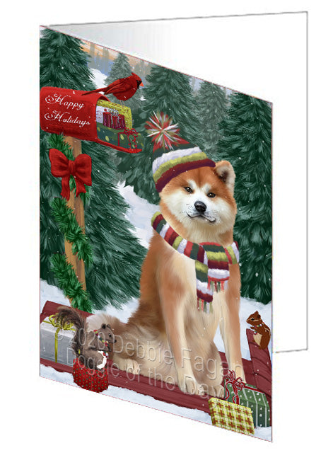 Christmas Woodland Sled Akita Dog Handmade Artwork Assorted Pets Greeting Cards and Note Cards with Envelopes for All Occasions and Holiday Seasons