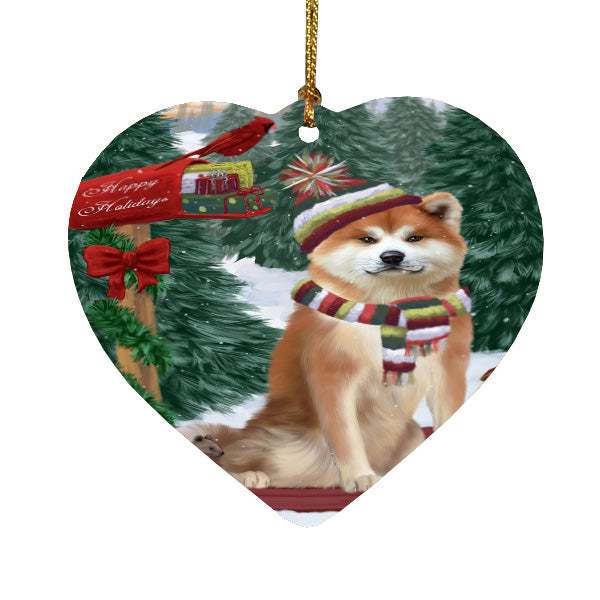 Christmas Woodland Sled Akita Dog Heart Christmas Ornament HPORA59368