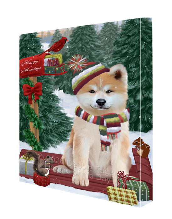 Christmas Woodland Sled Akita Dog Canvas Wall Art - Premium Quality Ready to Hang Room Decor Wall Art Canvas - Unique Animal Printed Digital Painting for Decoration CVS535