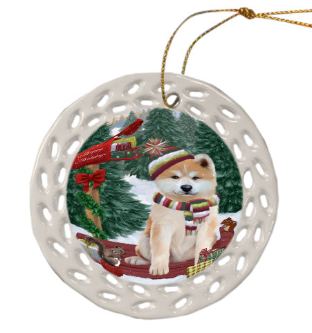Christmas Woodland Sled Akita Dog Doily Ornament DPOR59005
