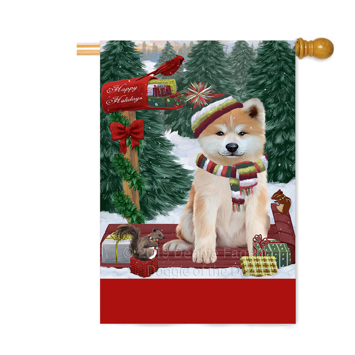 Personalized Merry Christmas Woodland Sled Akita Dog Custom House Flag FLG-DOTD-A61517