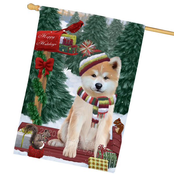 Christmas Woodland Sled Akita Dog House Flag Outdoor Decorative Double Sided Pet Portrait Weather Resistant Premium Quality Animal Printed Home Decorative Flags 100% Polyester FLG69507