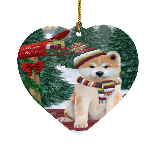 Christmas Woodland Sled Akita Dog Heart Christmas Ornament HPORA59369