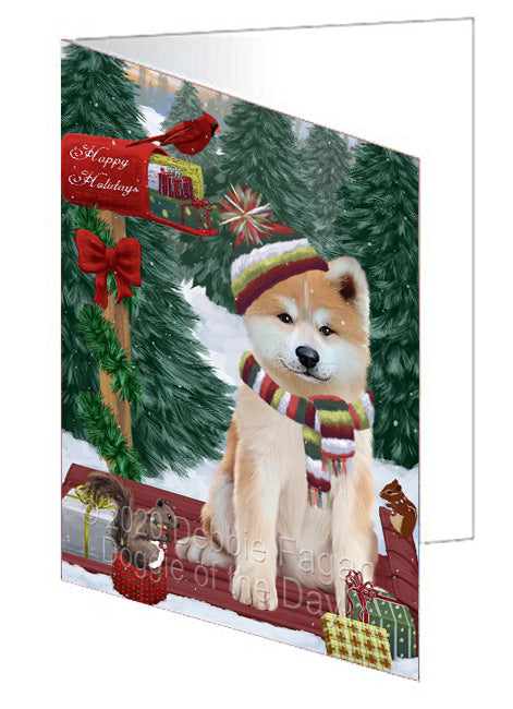 Christmas Woodland Sled Akita Dog Handmade Artwork Assorted Pets Greeting Cards and Note Cards with Envelopes for All Occasions and Holiday Seasons