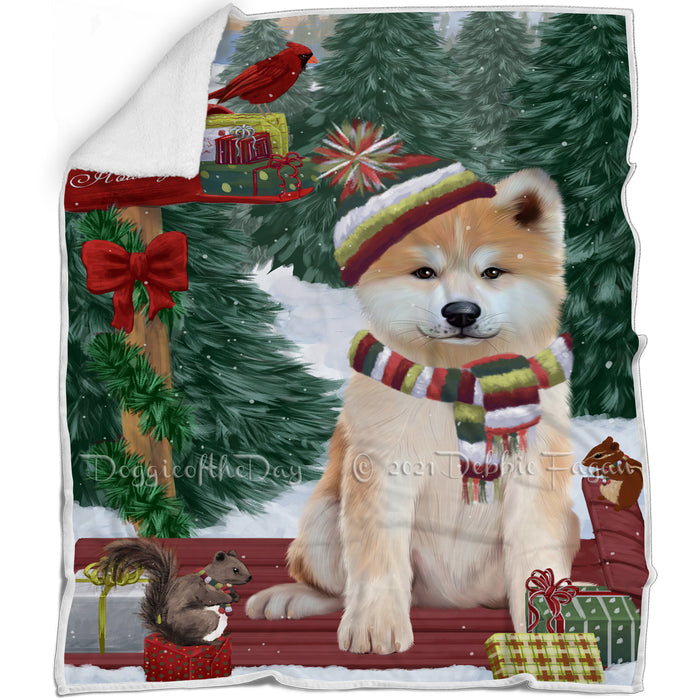 Merry Christmas Woodland Sled Akita Dog Blanket BLNKT142658