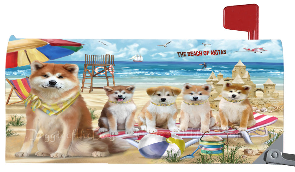 Pet Friendly Beach Akita Dogs Magnetic Mailbox Cover Both Sides Pet Theme Printed Decorative Letter Box Wrap Case Postbox Thick Magnetic Vinyl Material