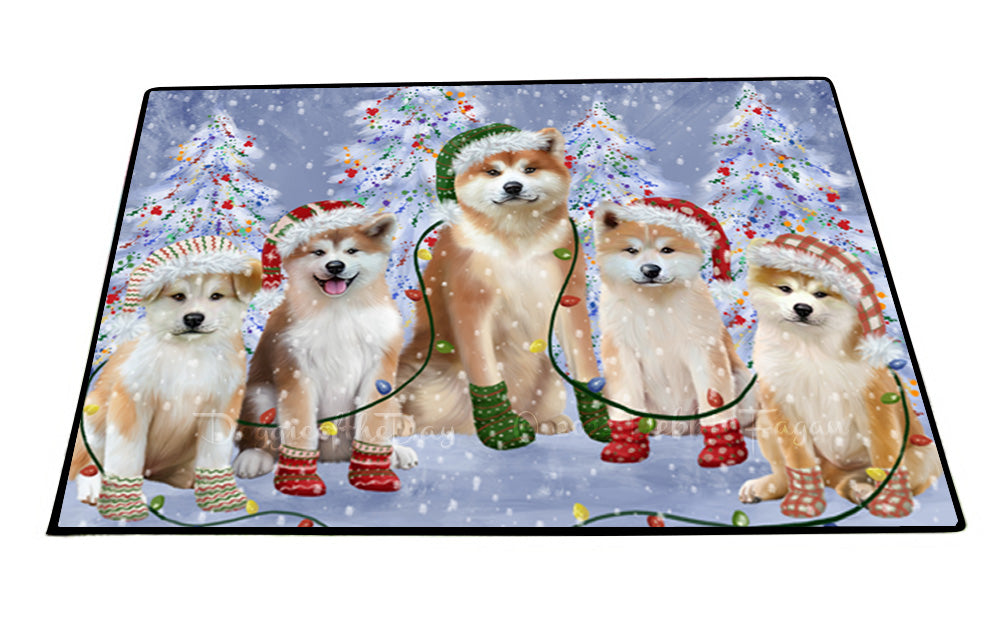 Christmas Lights and Akita Dogs Floor Mat- Anti-Slip Pet Door Mat Indoor Outdoor Front Rug Mats for Home Outside Entrance Pets Portrait Unique Rug Washable Premium Quality Mat