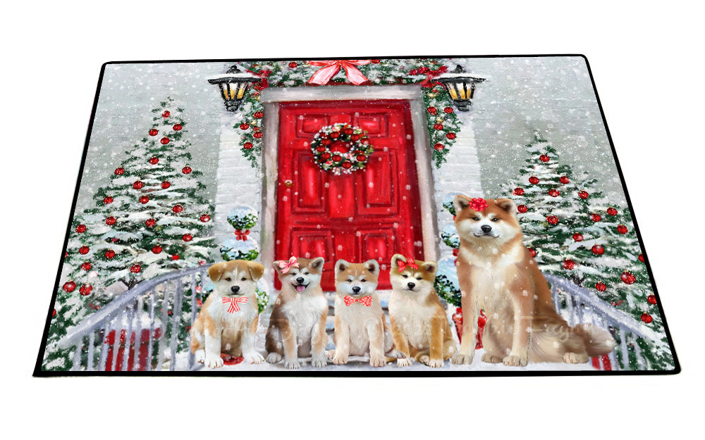 Christmas Holiday Welcome Akita Dogs Floor Mat- Anti-Slip Pet Door Mat Indoor Outdoor Front Rug Mats for Home Outside Entrance Pets Portrait Unique Rug Washable Premium Quality Mat